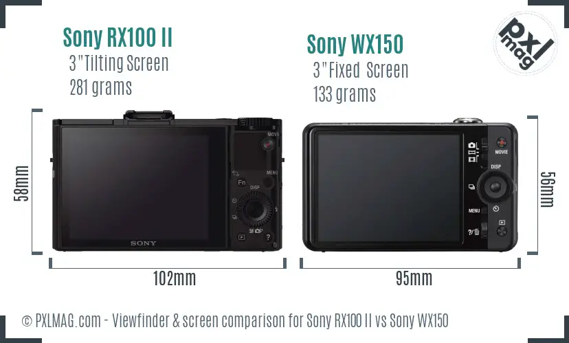 Sony RX100 II vs Sony WX150 Screen and Viewfinder comparison