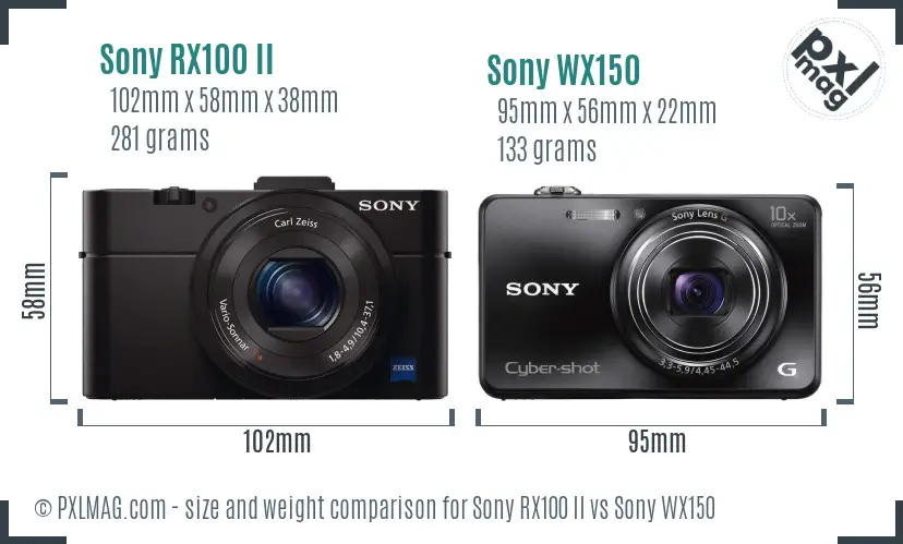 Sony RX100 II vs Sony WX150 size comparison