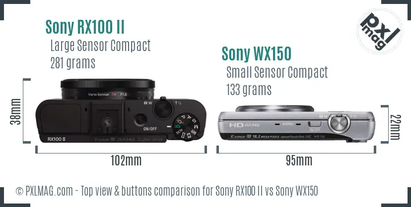 Sony RX100 II vs Sony WX150 top view buttons comparison