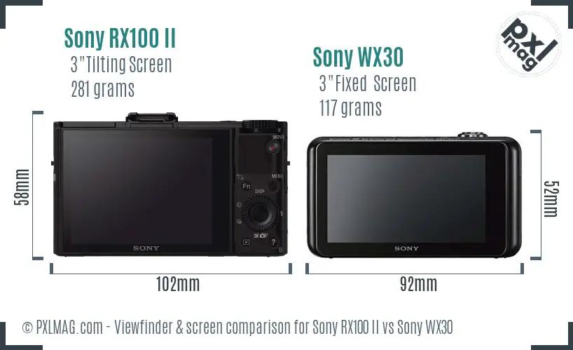 Sony RX100 II vs Sony WX30 Screen and Viewfinder comparison