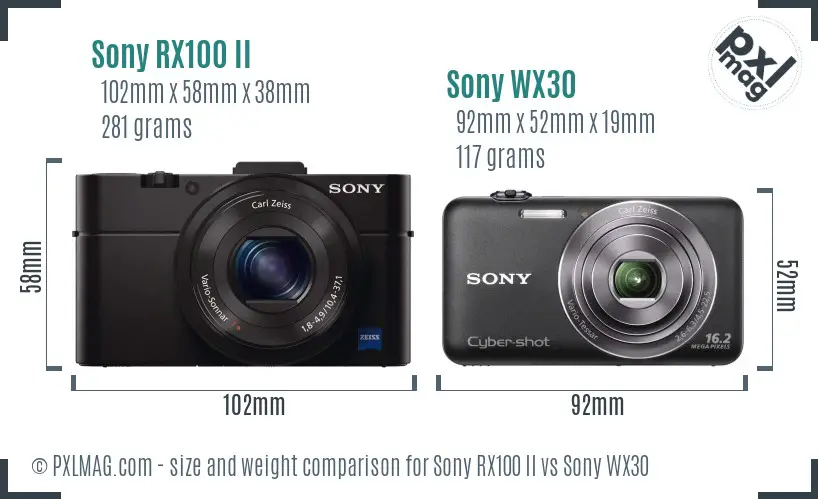 Sony RX100 II vs Sony WX30 size comparison