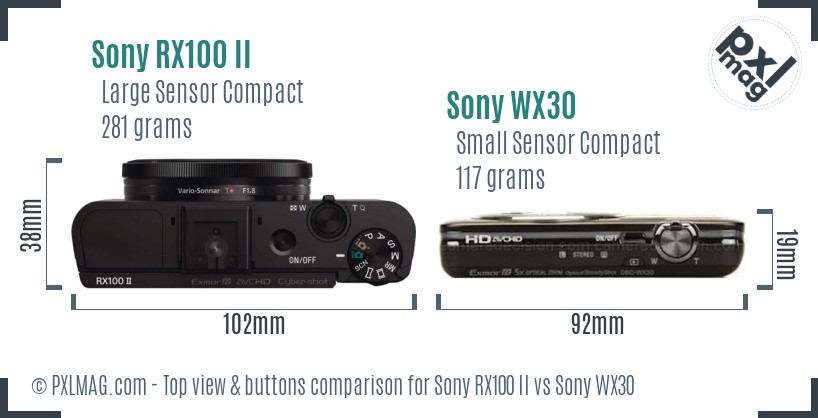 Sony RX100 II vs Sony WX30 top view buttons comparison