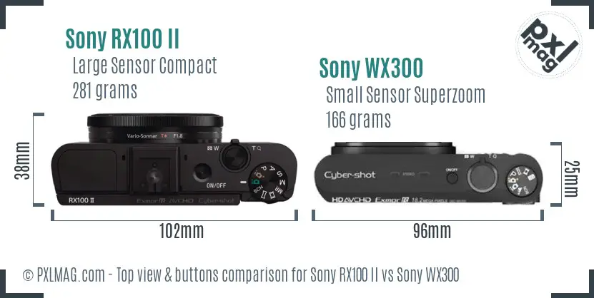 Sony RX100 II vs Sony WX300 top view buttons comparison