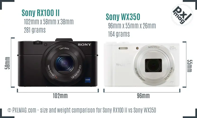 Sony RX100 II vs Sony WX350 size comparison