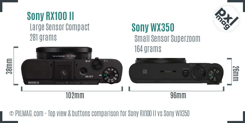 Sony RX100 II vs Sony WX350 top view buttons comparison