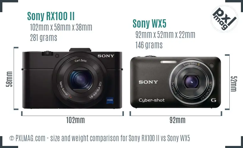 Sony RX100 II vs Sony WX5 size comparison
