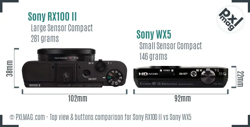 Sony RX100 II vs Sony WX5 top view buttons comparison