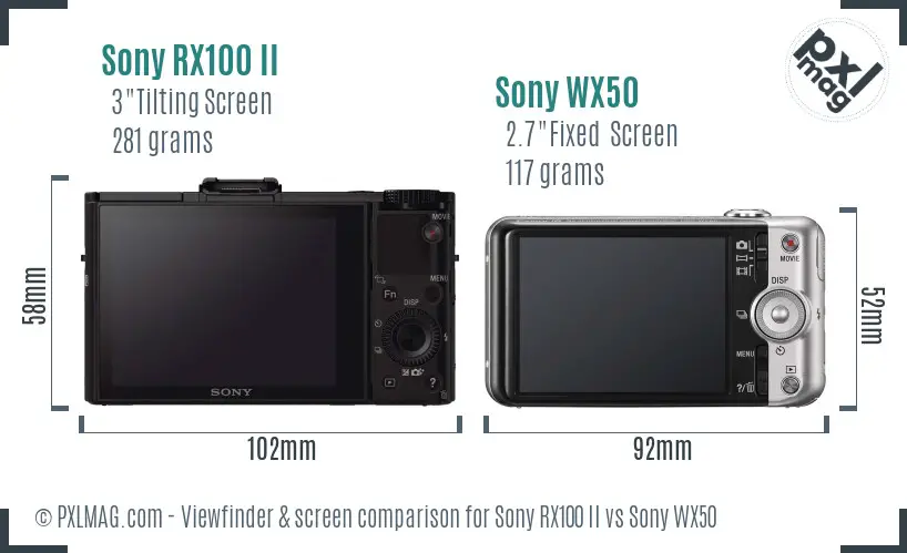 Sony RX100 II vs Sony WX50 Screen and Viewfinder comparison