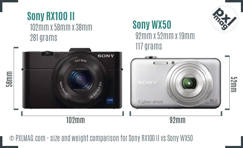 Sony RX100 II vs Sony WX50 size comparison