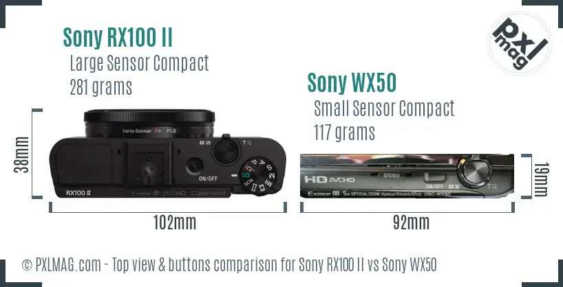 Sony RX100 II vs Sony WX50 top view buttons comparison