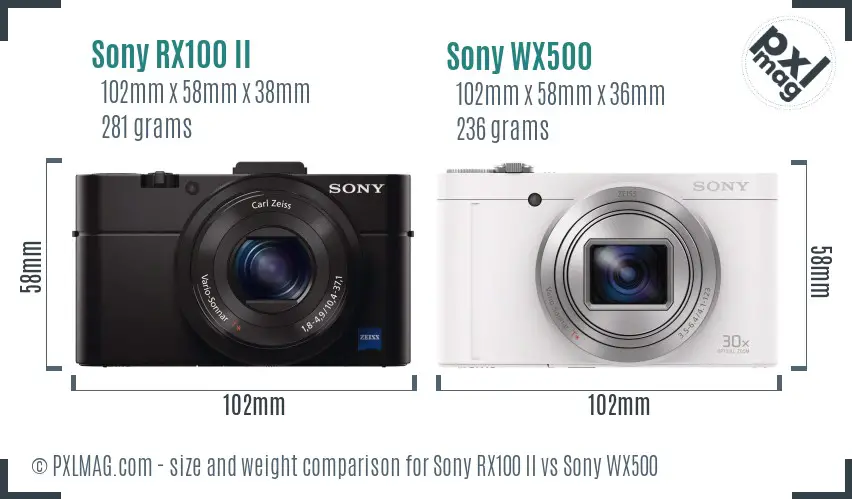 Sony RX100 II vs Sony WX500 size comparison