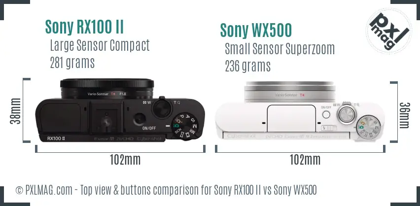 Sony RX100 II vs Sony WX500 top view buttons comparison