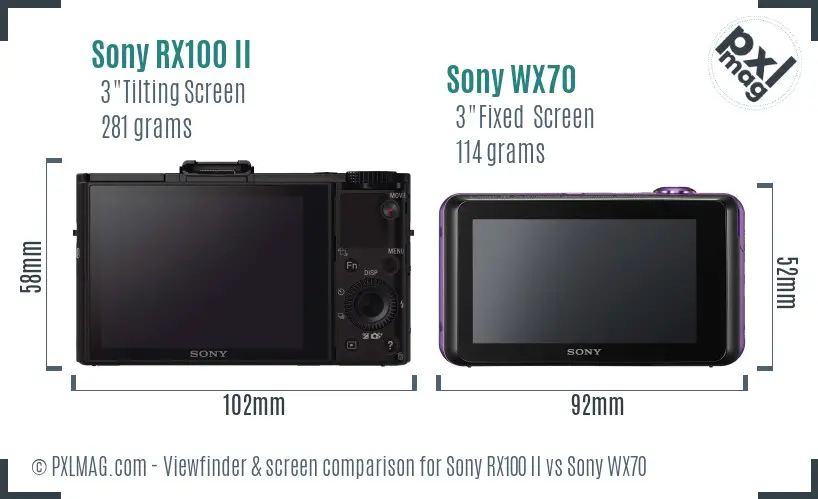 Sony RX100 II vs Sony WX70 Screen and Viewfinder comparison