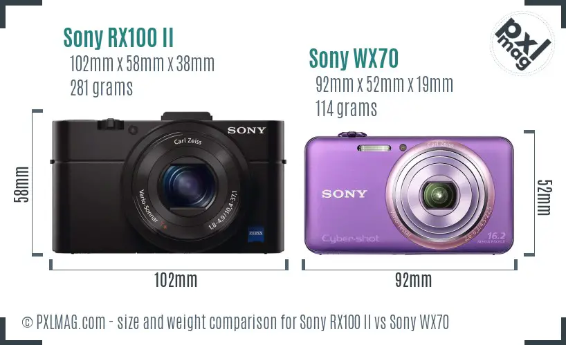 Sony RX100 II vs Sony WX70 size comparison
