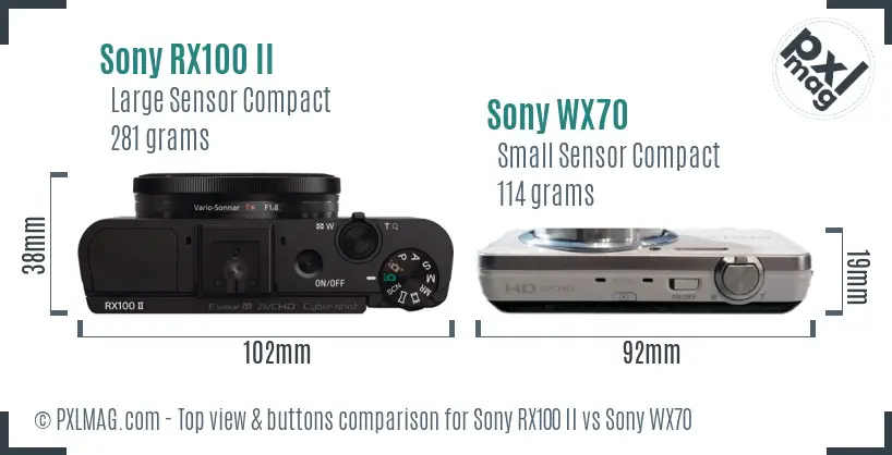 Sony RX100 II vs Sony WX70 top view buttons comparison