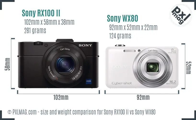 Sony RX100 II vs Sony WX80 size comparison