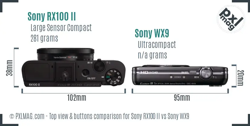 Sony RX100 II vs Sony WX9 top view buttons comparison