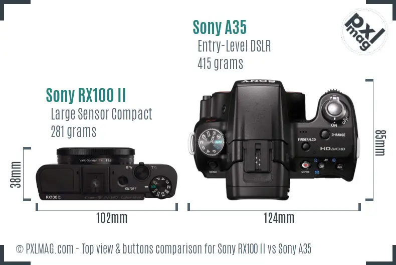 Sony RX100 II vs Sony A35 top view buttons comparison