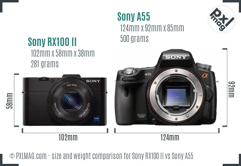 Sony RX100 II vs Sony A55 size comparison