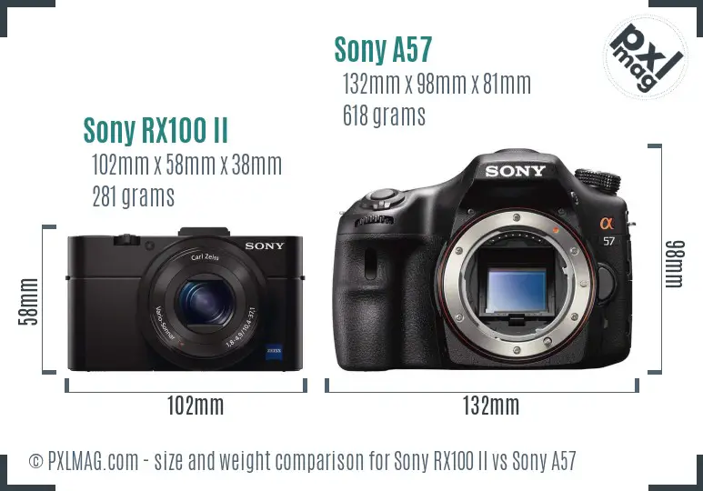 Sony RX100 II vs Sony A57 size comparison