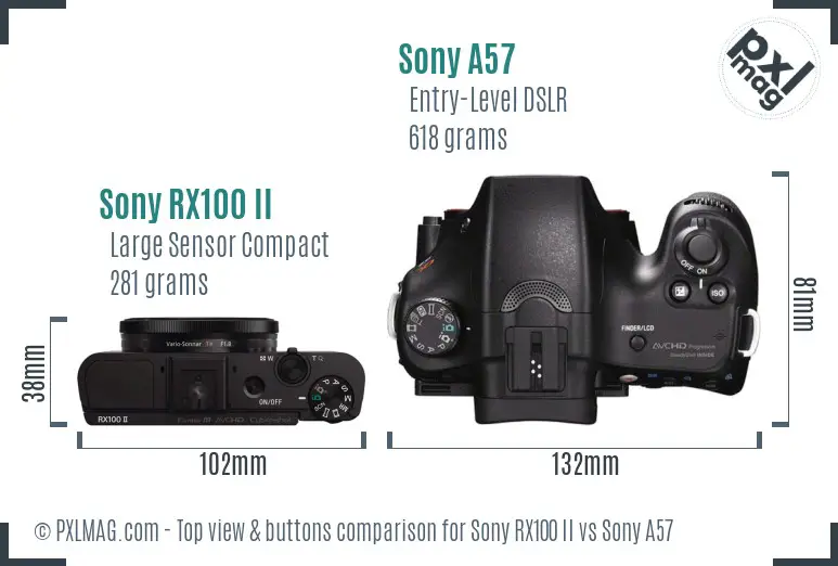 Sony RX100 II vs Sony A57 top view buttons comparison