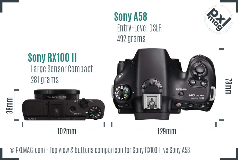 Sony RX100 II vs Sony A58 top view buttons comparison
