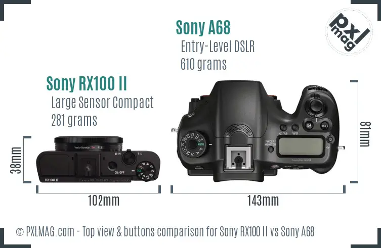 Sony RX100 II vs Sony A68 top view buttons comparison