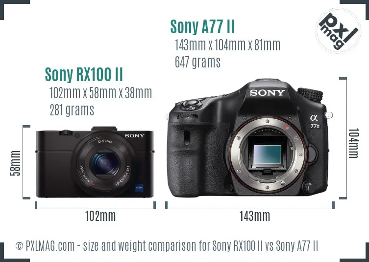 Sony RX100 II vs Sony A77 II size comparison