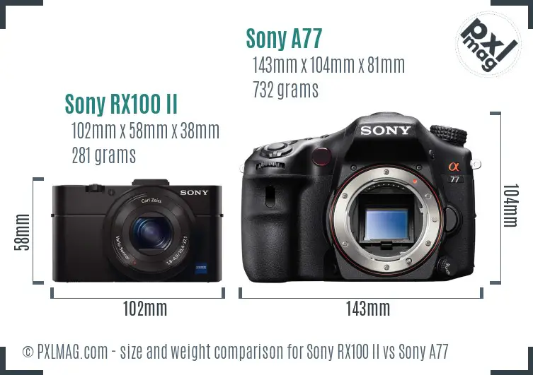 Sony RX100 II vs Sony A77 size comparison