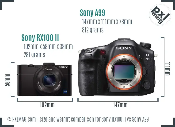 Sony RX100 II vs Sony A99 size comparison
