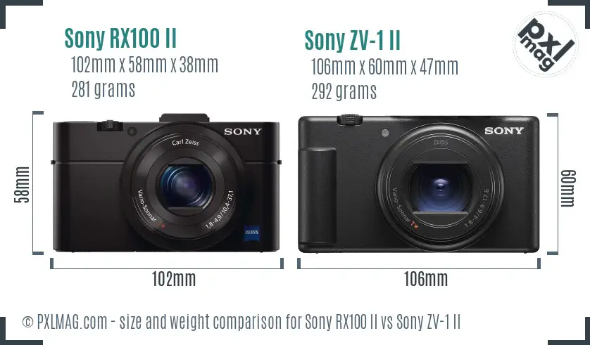 Sony RX100 II vs Sony ZV-1 II size comparison