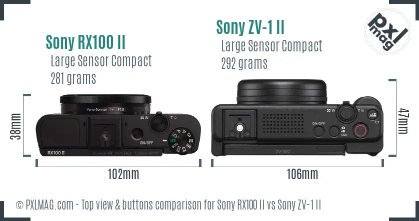 Sony RX100 II vs Sony ZV-1 II top view buttons comparison