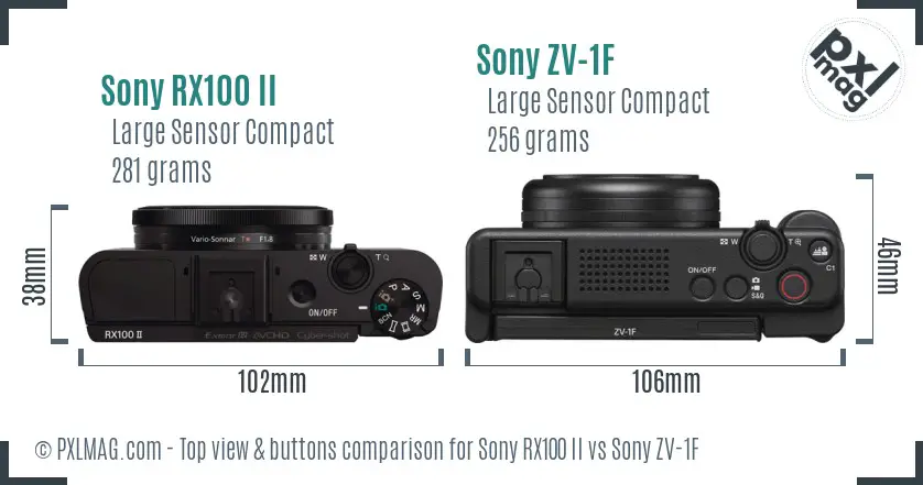 Sony RX100 II vs Sony ZV-1F top view buttons comparison