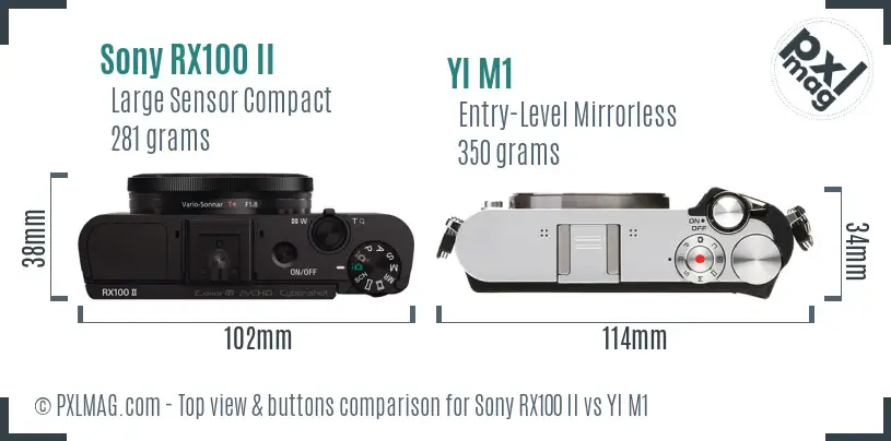 Sony RX100 II vs YI M1 top view buttons comparison