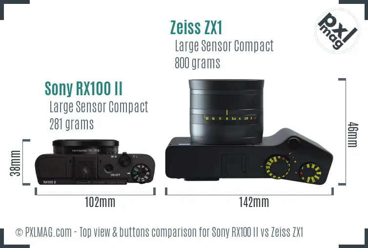 Sony RX100 II vs Zeiss ZX1 top view buttons comparison