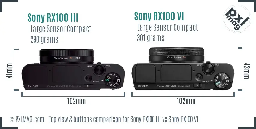 Sony RX100 III vs Sony RX100 VI top view buttons comparison