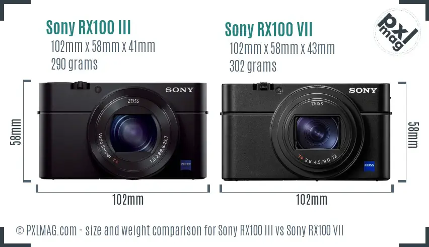 Sony RX100 III vs Sony RX100 VII size comparison