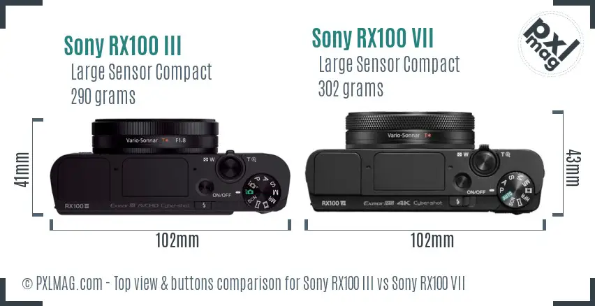 Sony RX100 III vs Sony RX100 VII top view buttons comparison
