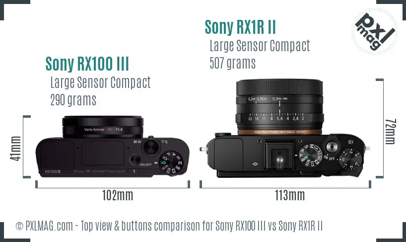 Sony RX100 III vs Sony RX1R II top view buttons comparison