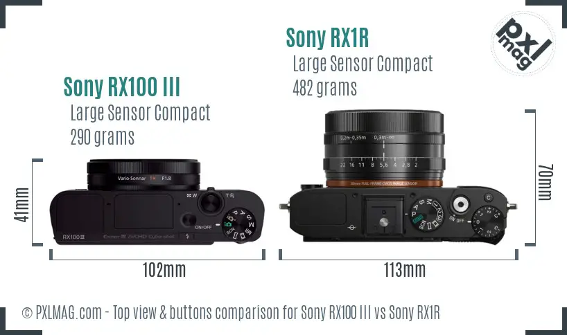 Sony RX100 III vs Sony RX1R top view buttons comparison