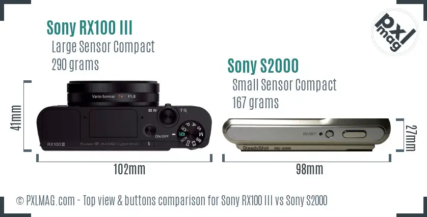 Sony RX100 III vs Sony S2000 top view buttons comparison