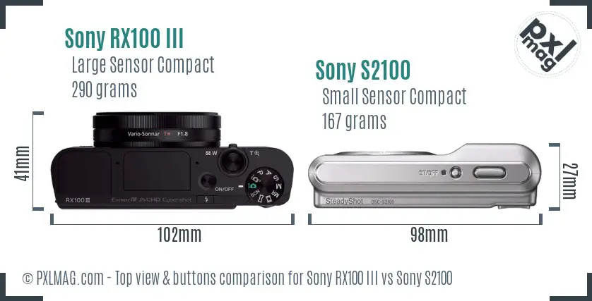 Sony RX100 III vs Sony S2100 top view buttons comparison