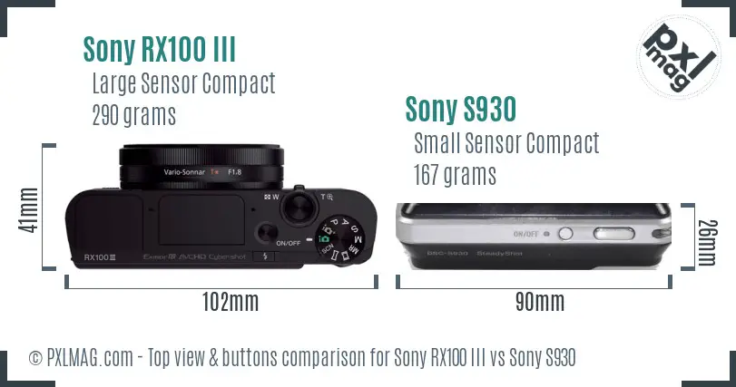 Sony RX100 III vs Sony S930 top view buttons comparison