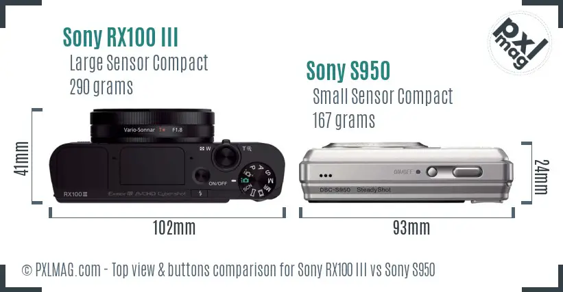 Sony RX100 III vs Sony S950 top view buttons comparison