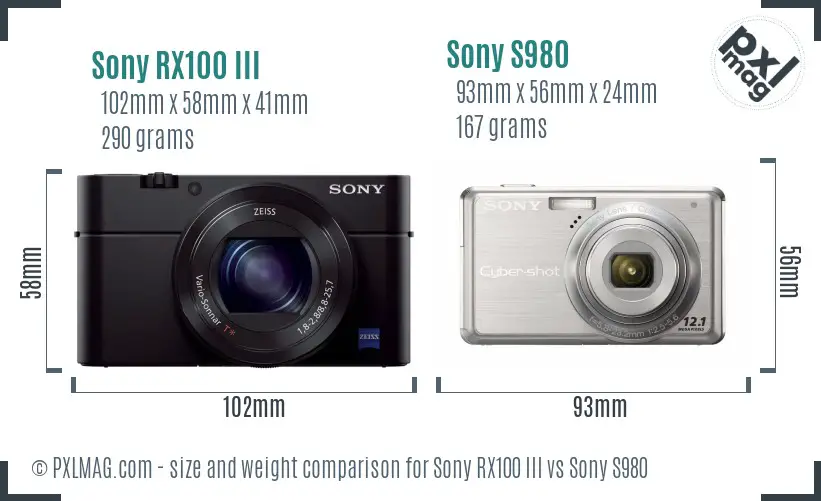 Sony RX100 III vs Sony S980 size comparison