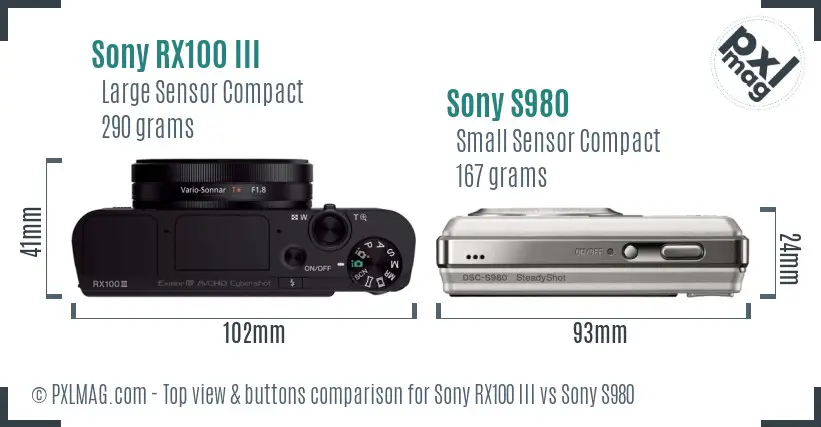 Sony RX100 III vs Sony S980 top view buttons comparison
