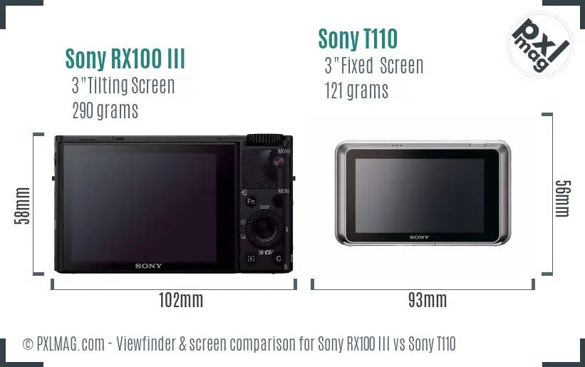 Sony RX100 III vs Sony T110 Screen and Viewfinder comparison