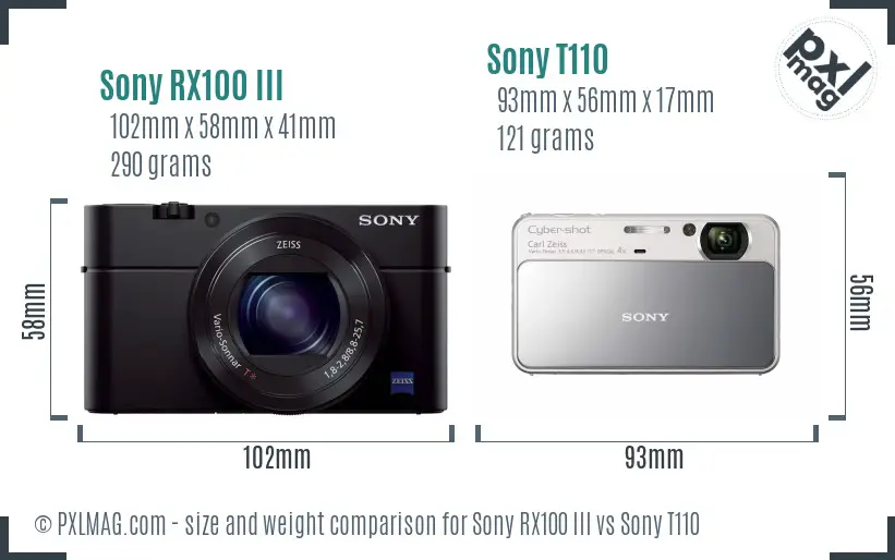 Sony RX100 III vs Sony T110 size comparison