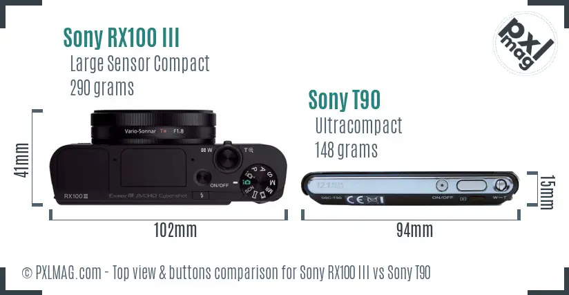 Sony RX100 III vs Sony T90 top view buttons comparison