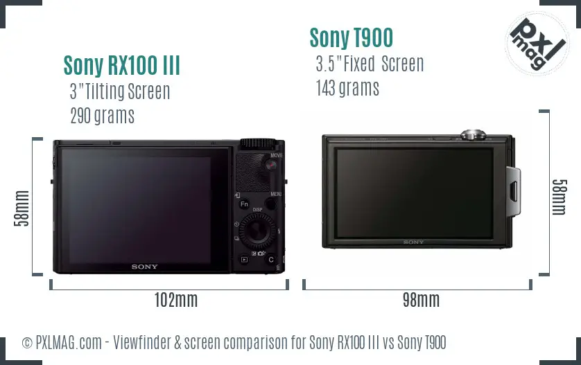 Sony RX100 III vs Sony T900 Screen and Viewfinder comparison